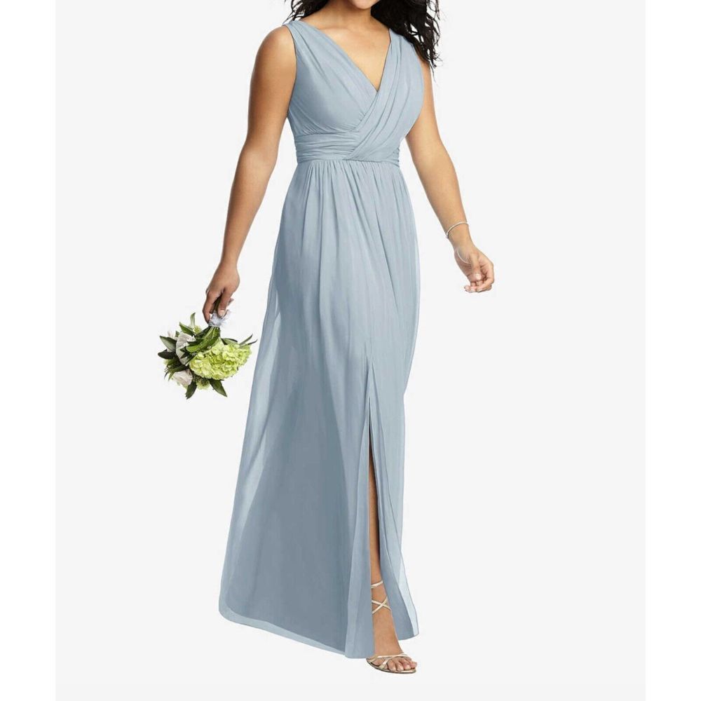Dessy Collection Mist Blue Chiffon Surplice‎ Maxi Dress Size 10 2894